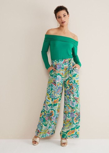 Phase Eight Paisley Wide Legs Trousers Green/Multicolor USA | 7015926-GY